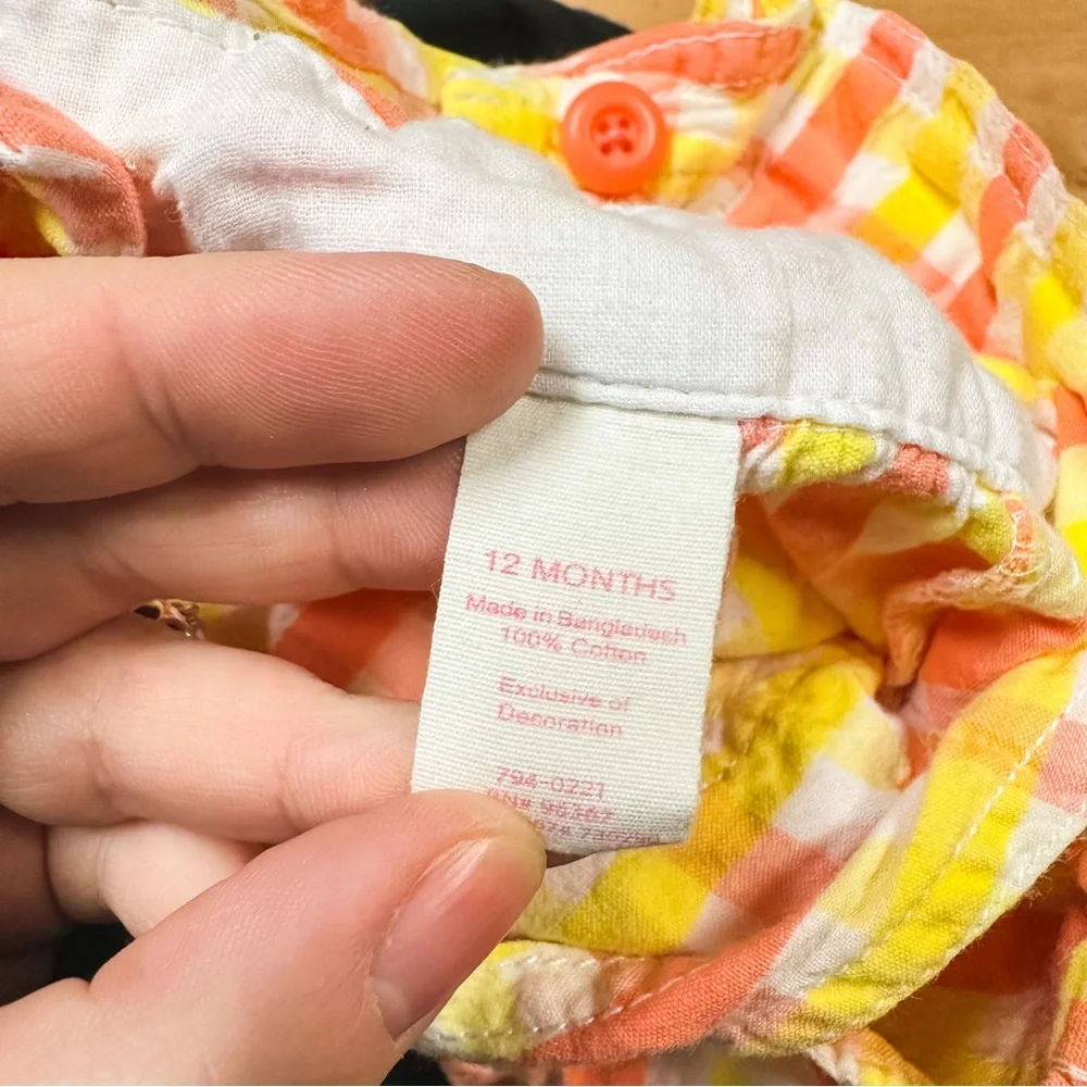 Oshkosh Yellow & Orange Plaid Vestbak Shortall Overalls Baby Girl Size 12M